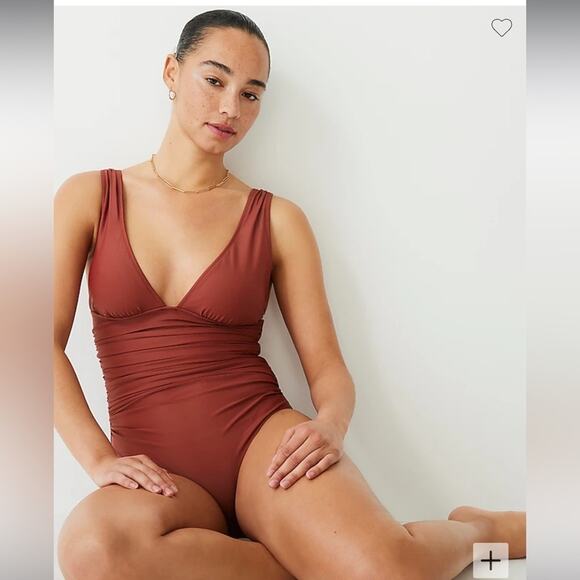 🆕 J. Crew Sexy V One Piece Red Brown Clay Swimsuit Plus 22 NEW NWT Blogger - Picture 2 of 15